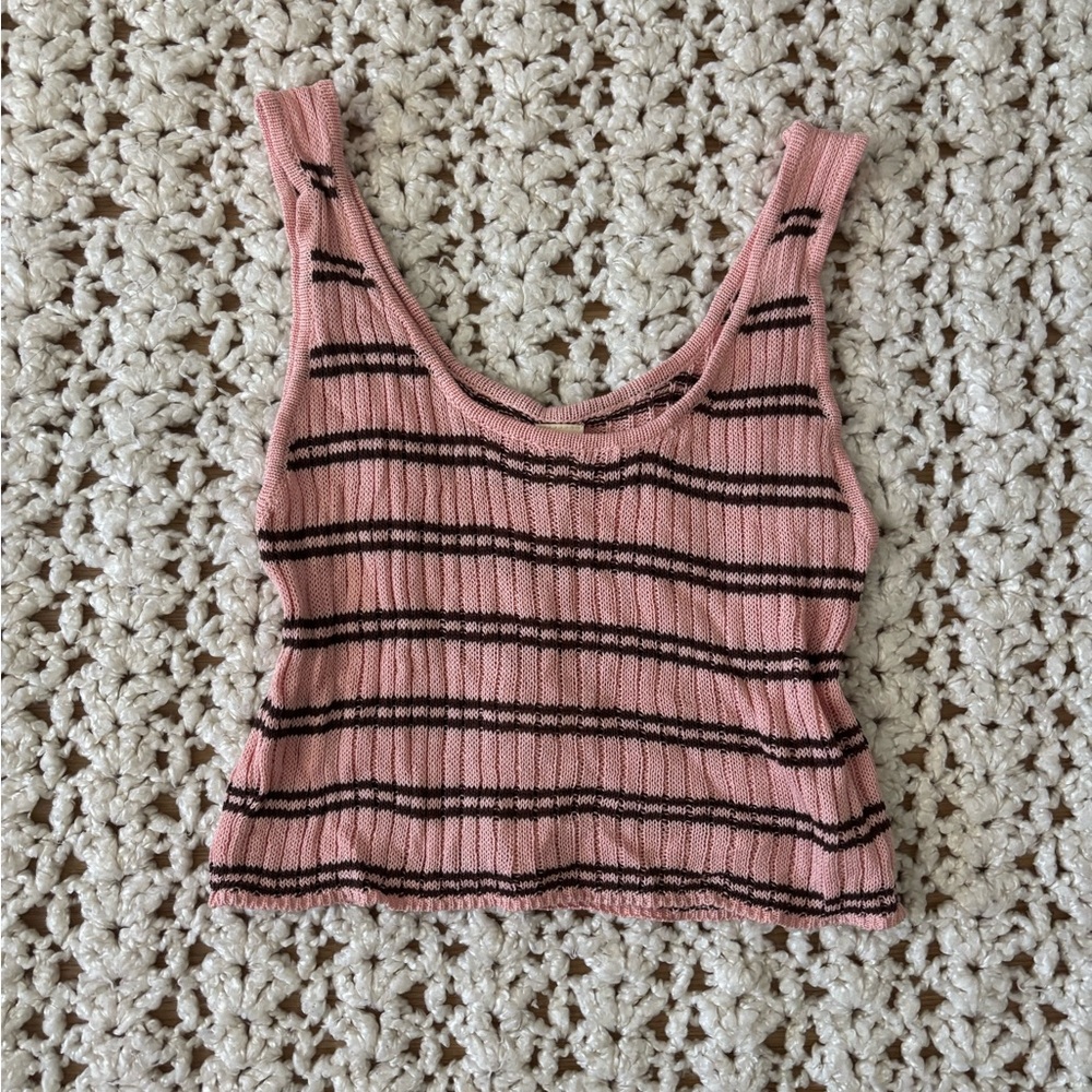 J.O.A. Pink and Black Striped Ribbed Tank Top